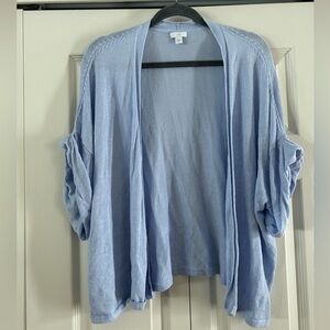 J.Jill Cardigan Sweater Women’s Size XL Blue Linen Blend 3/4 Sleeve Open Front